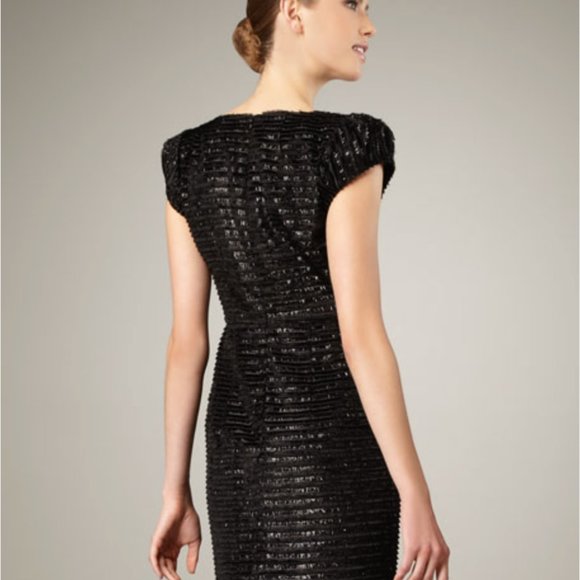 Nanette Lepore Last Night Dress LBD Square-Neck Eyelash Shimmer Texture Black S - Picture 3 of 10